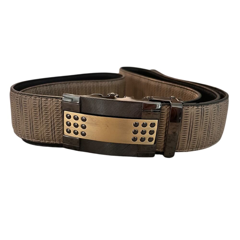 52" Mens Automatic Ratchet Belt AdjustableTextured Metal Buckle Two Tone M/L/XL